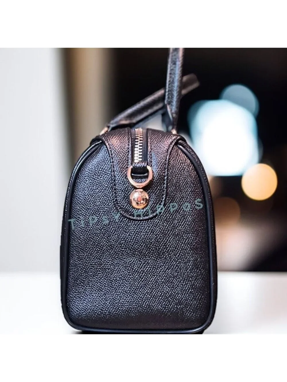 Coach Black Leather Satchel With Gold-Tone Hardware & Top Handles